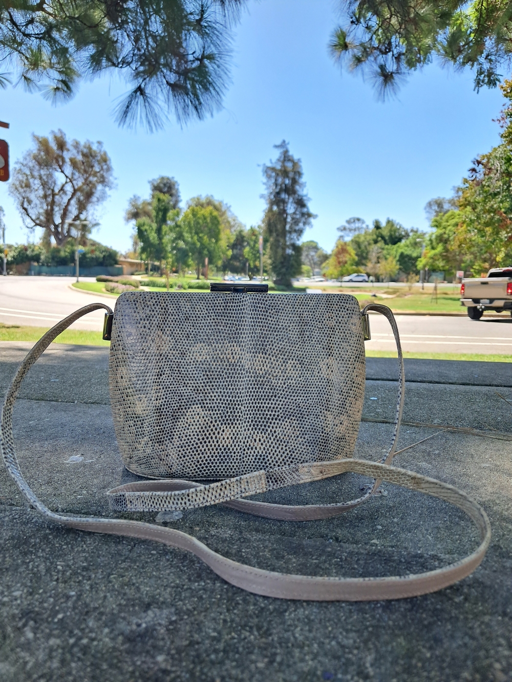 Vintage Stuart Weitzman Metallic Gray Textured Crossbody Bag